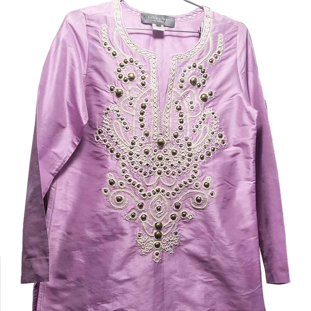 Sachin + Babi for Ankasa Embroidered Lavender Silk Tunic Top - EUC